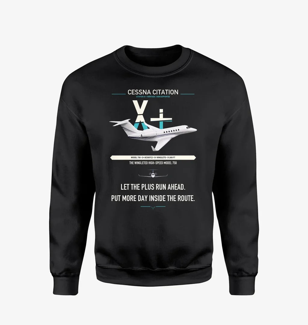 Cessna Citation X+ design on black sweatshirt