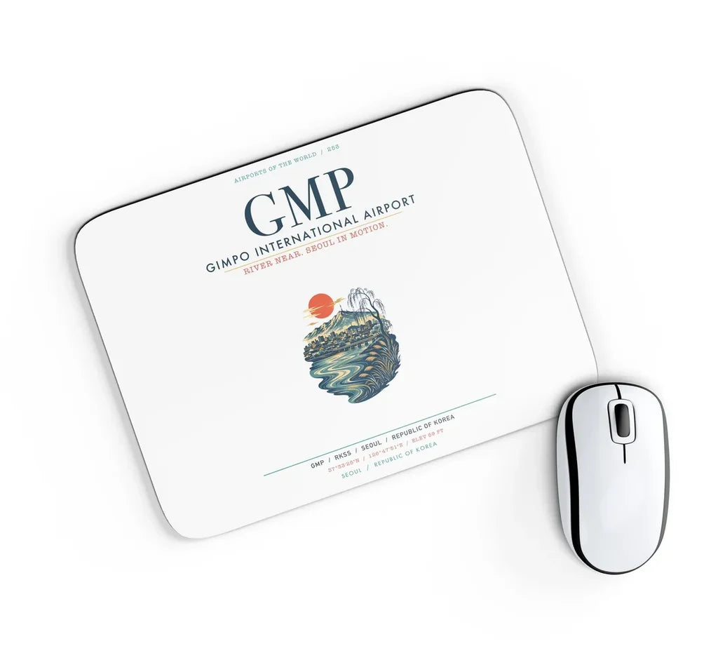 Gimpo International Airport (GMP) design on white rectangle mouse pad