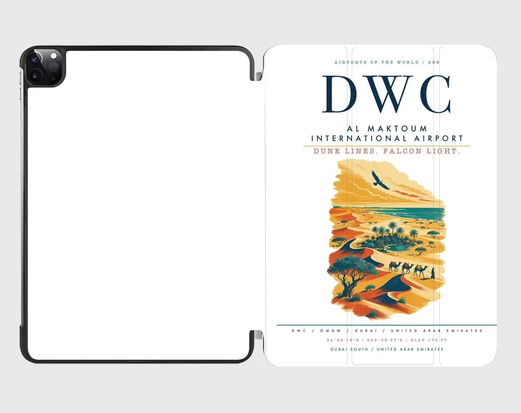 Al Maktoum International Airport (DWC) design on white ipad tablet case