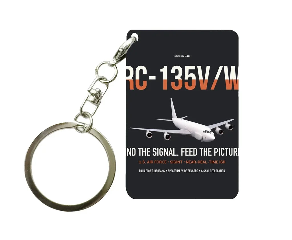 RC-135V W Rivet Joint design on black designed key chain, double-side print