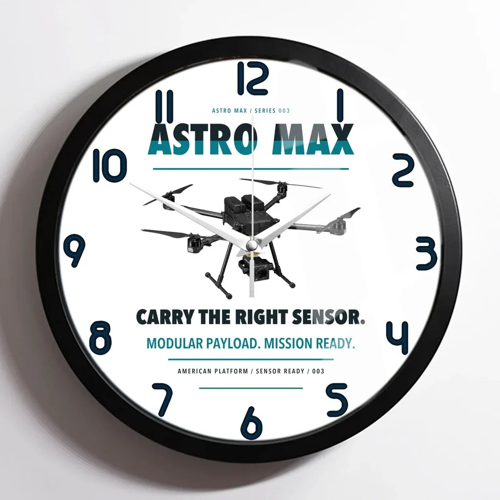 Freefly Astro Max design on white framed wall clock
