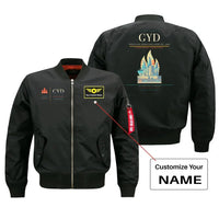 Thumbnail for Heydar Aliyev International Airport (GYD) design on black bomber jacket with custom name patch