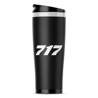 Thumbnail for Boeing 717 Flat Text aviation design on stainless travel mug, vacuum-insulated double-wall stainless.