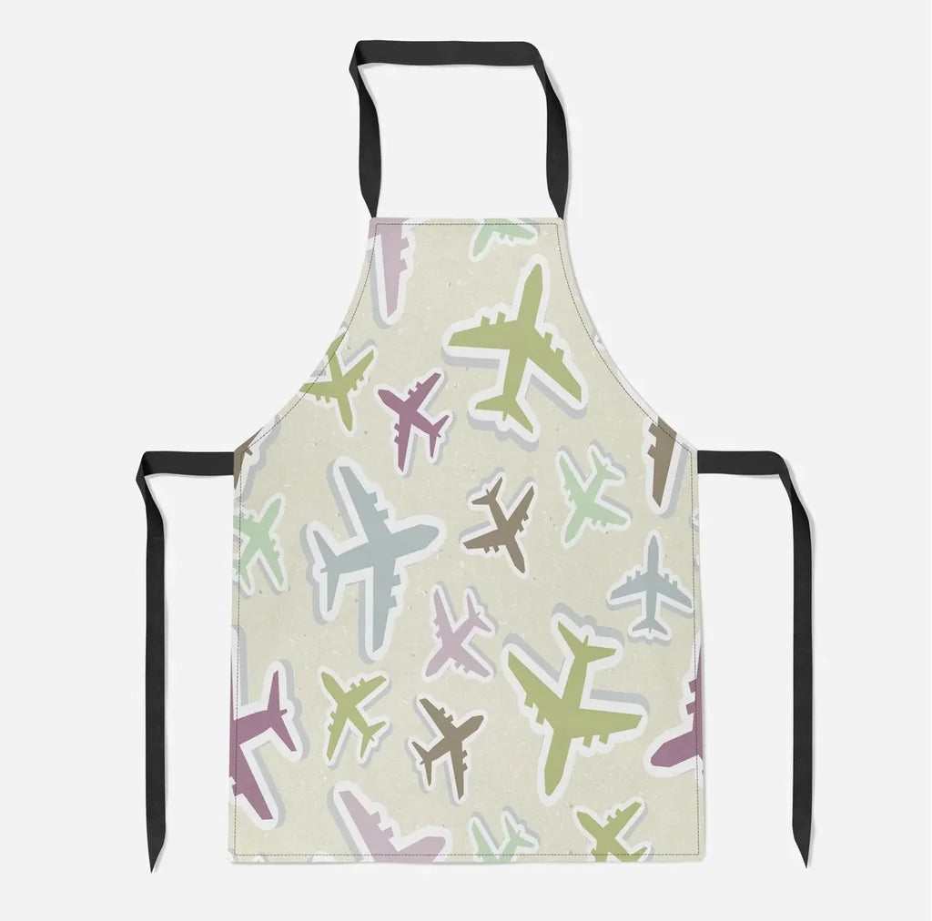 Seamless 3D Airplanes aviation design on durable cotton blend kitchen apron.