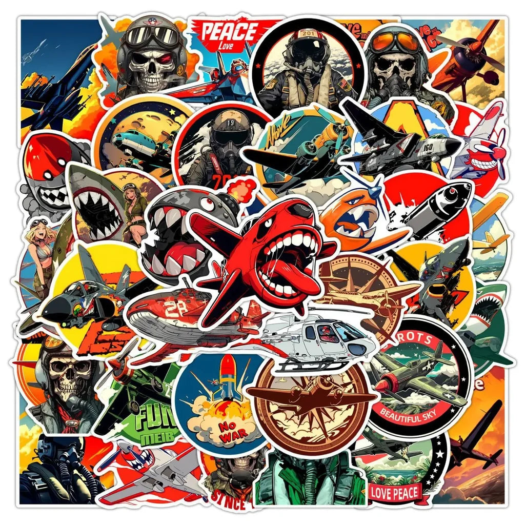 50 Pieces Fighter Military Suit B Stickers (Mixed) aviation design sticker in weather-resistant vinyl.