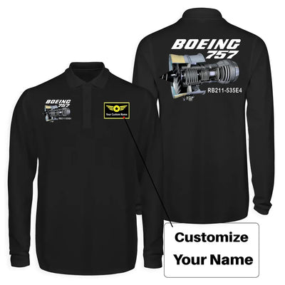 Boeing 757 & Rolls Royce Engine (RB211) Long Sleeve Polo T-Shirts (Double-Side) aviation design printed on soft cotton long-s.