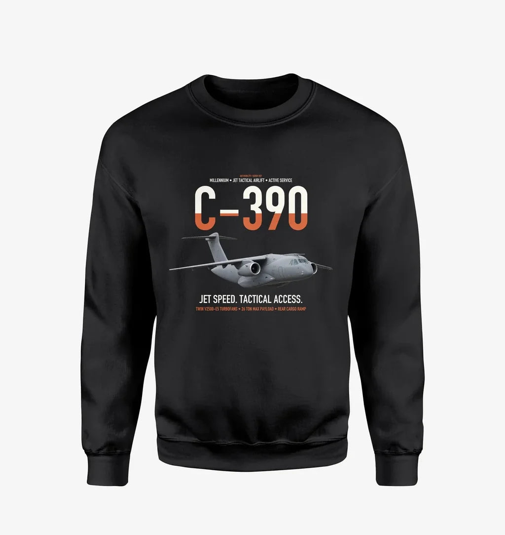 C-390 Millennium design on black sweatshirt