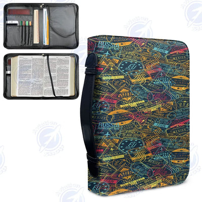 Dark Coloured Passport Stamps aviation PU accessories bag in PU faux leather.