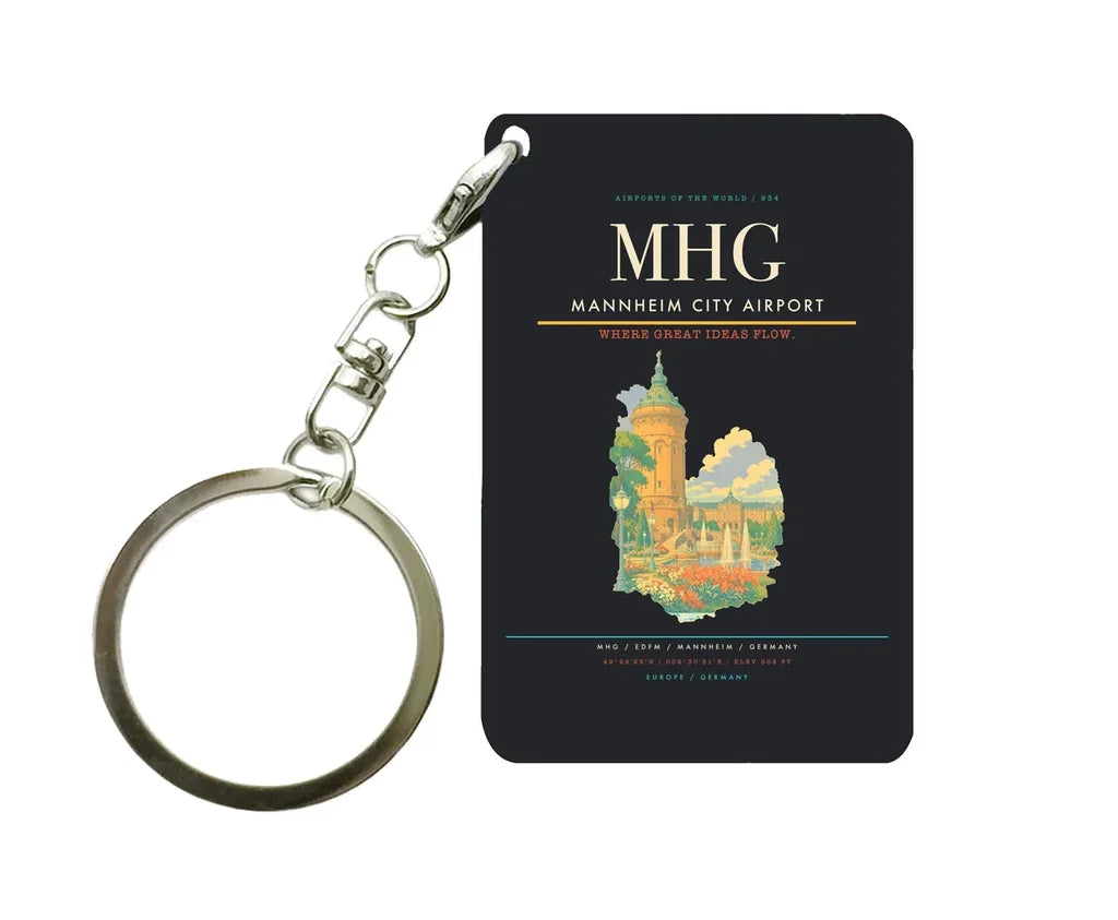 Mannheim City Airport (MHG) design on black key chain