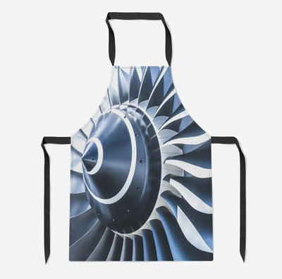 Blue Toned Super Jet Engine Blades Closeup aviation design on durable cotton blend kitchen apron.