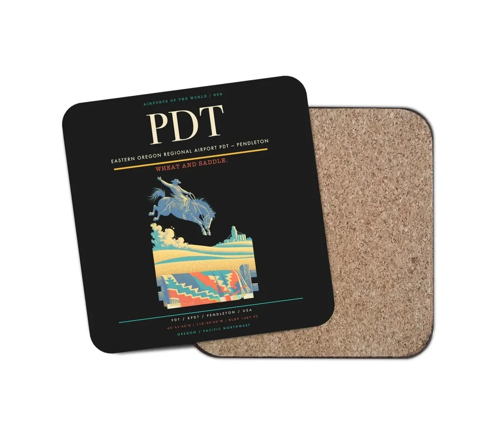 Eastern Oregon Regional Airport (PDT) design on black 1 piece coaster