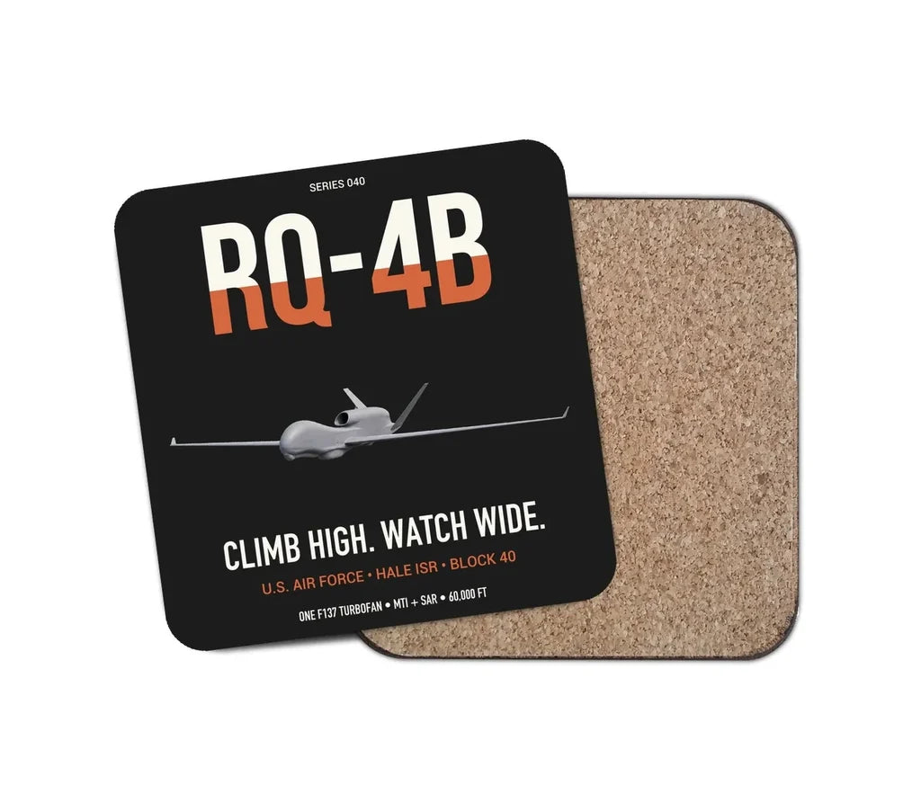 RQ-4B Global Hawk design on black 1 piece coaster