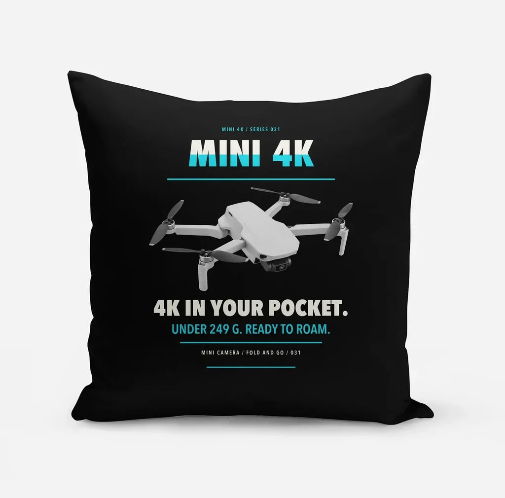 DJI Mini 4K design on black pillow