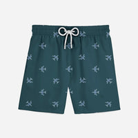 Thumbnail for Nice Airplanes (Green) aviation print swim trunks, quick-dry polyester.