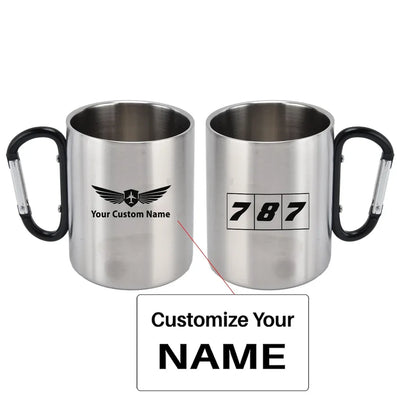 Flat Colourful 787 aviation design on outdoor mug, durable insulated construction.