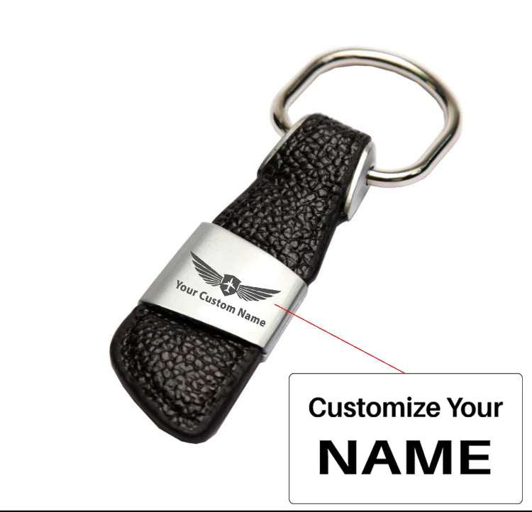 Your Custom Design & Image & Logo & Text Design Genuine Leather Car(1) aviation aviator-crafted key chain in polished metal a.