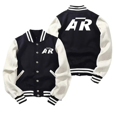 ATR & Text Baseball Style aviation design printed on two-tone shell with ribbed cuffs baseball jacket.