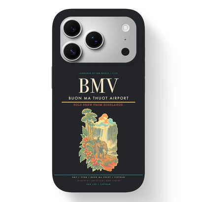 Buon Ma Thuot Airport (BMV) design on black iPhone 17 Pro MagSafe case
