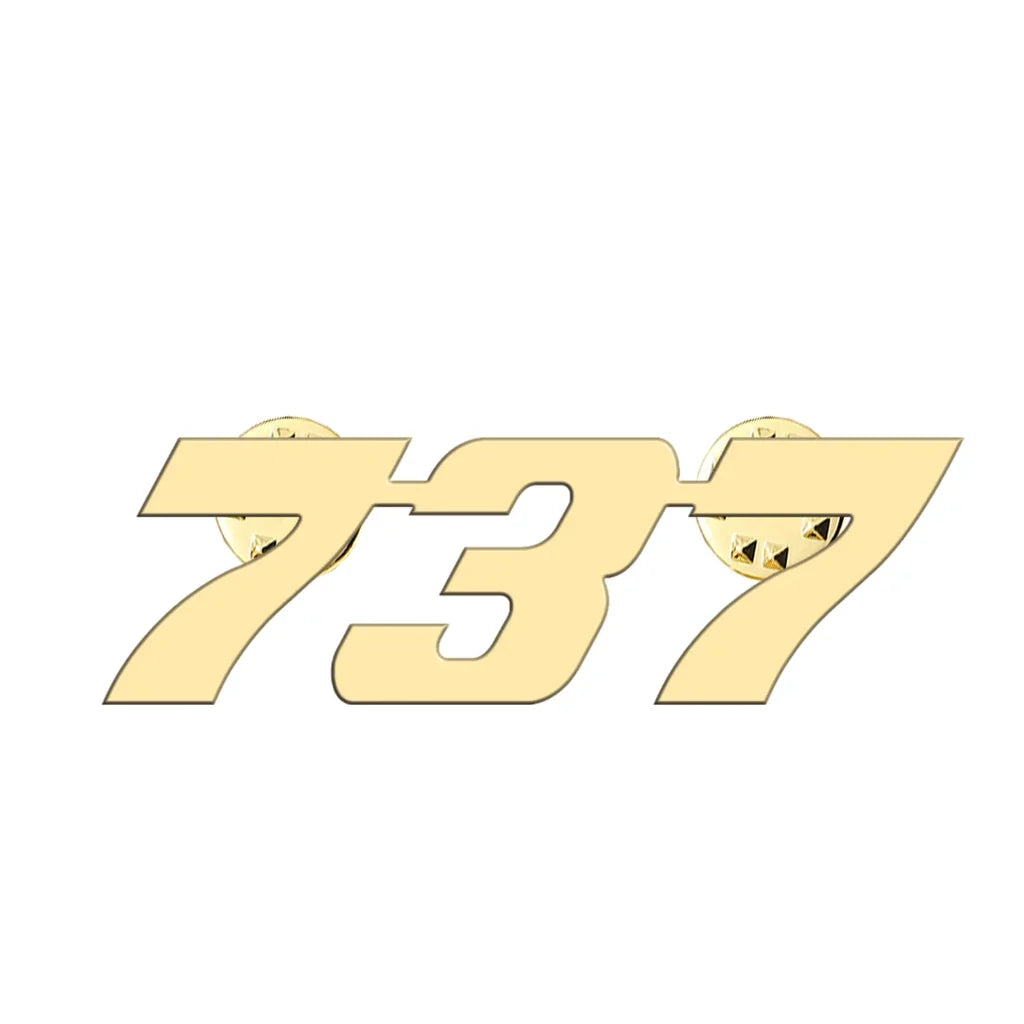 Boeing 737 Flat Text aviation hollow pin in polished alloy.