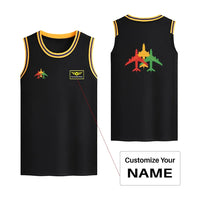 Thumbnail for Colourful 3 Airplanes Basketball Style Sports aviation design printed on quick-dry breathable fabric men's sport tank top.