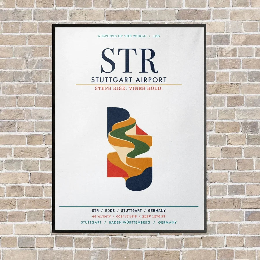 Stuttgart Airport STR vertical canvas print - framed - white background