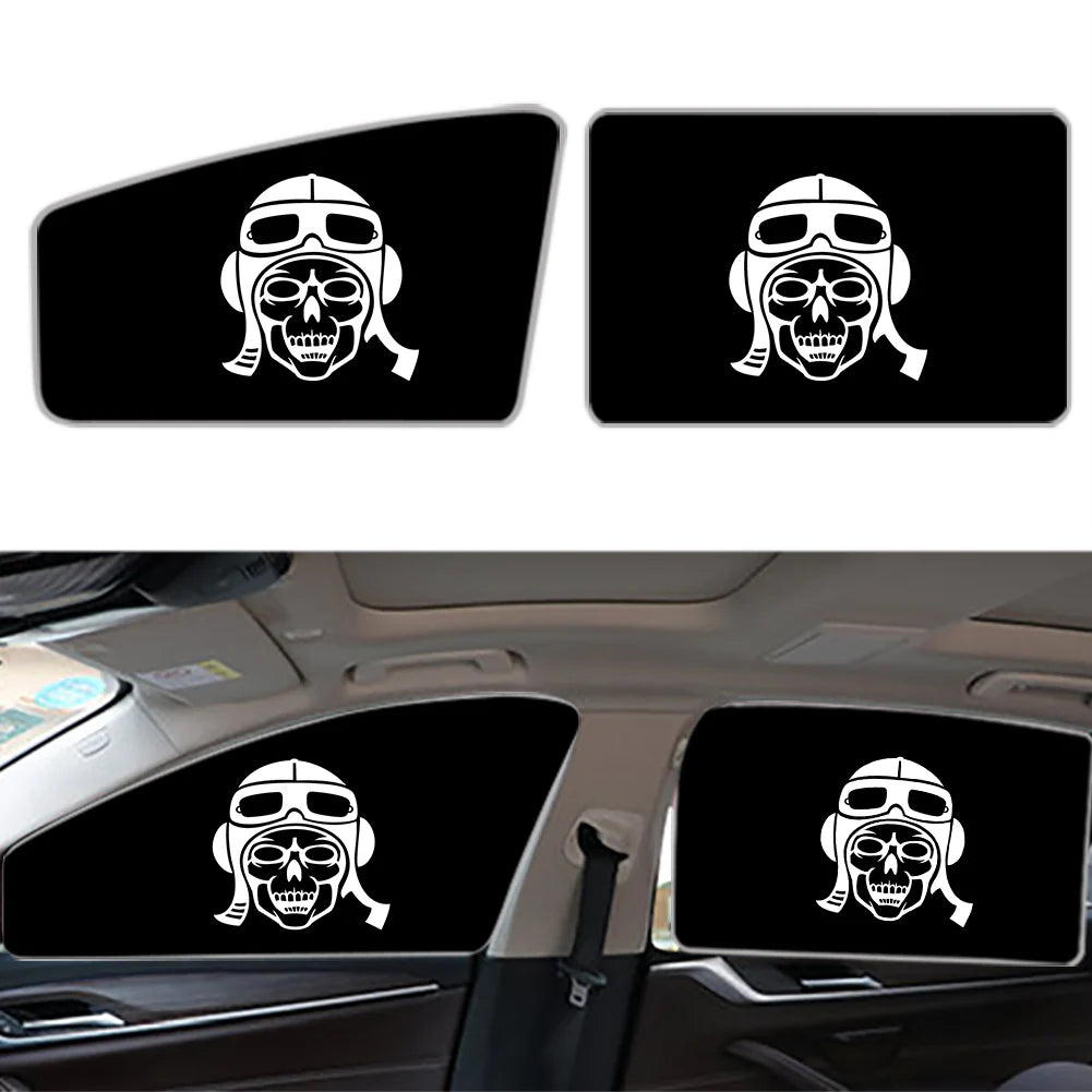 Skeleton Pilot Car Sun Shade (Side window) aviation design on reflective polyester car side window sun shade.