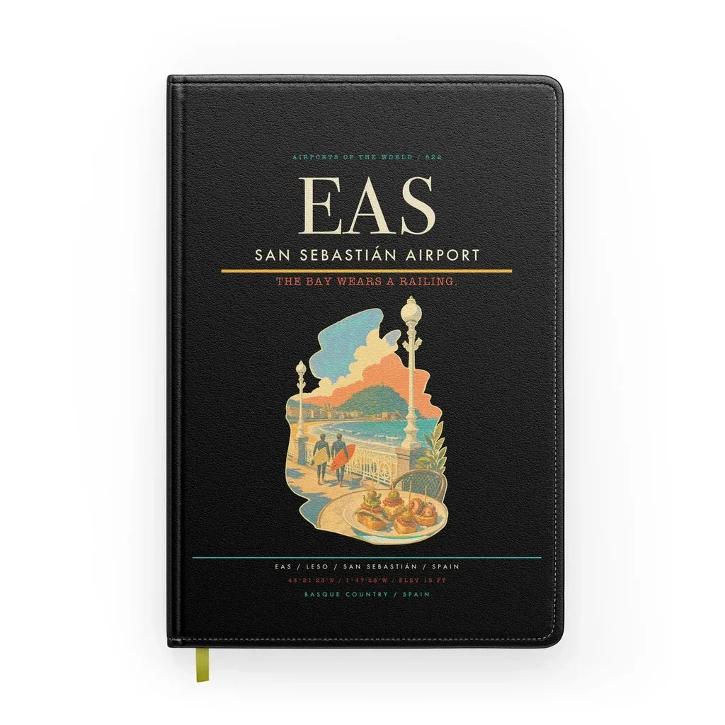 San Sebastián Airport (EAS) design on black notebook