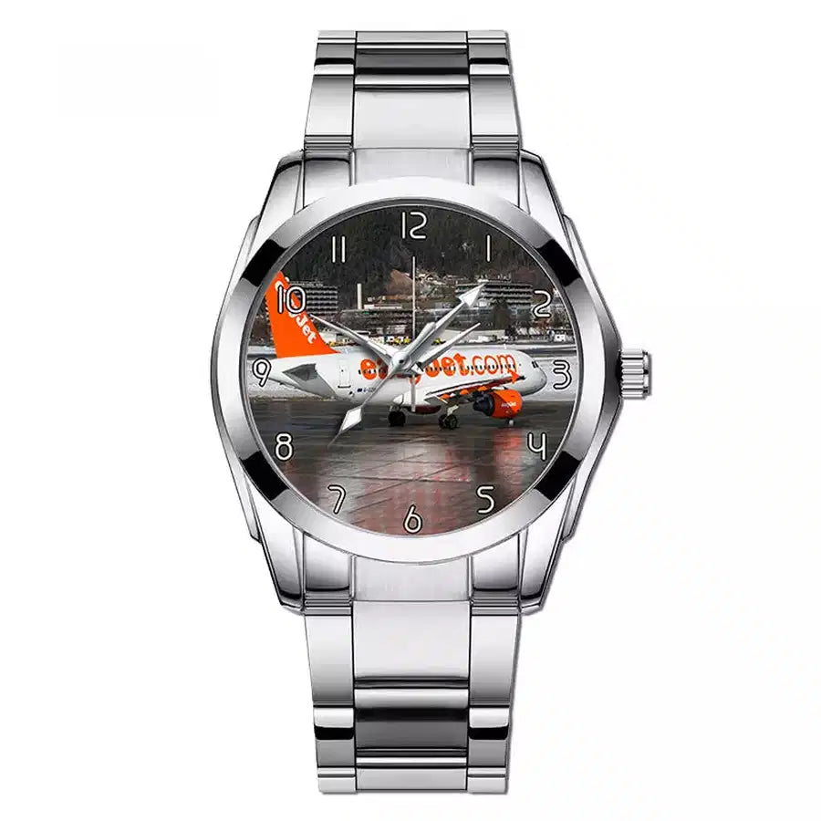 Easyjet's A320 aviation-themed watch with stainless steel band, polished stainless steel.