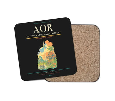 Sultan Abdul Halim Airport (AOR) design on black 1 piece coaster