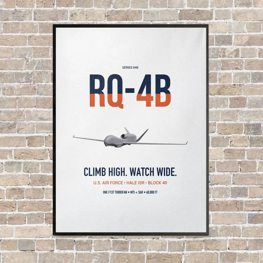 RQ-4B Global Hawk vertical canvas print - framed - white background