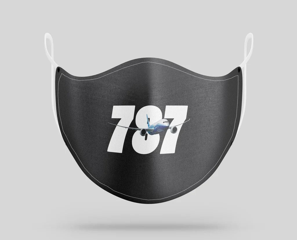 Super Boeing 787 aviation face mask in breathable cotton blend.