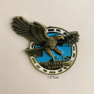 American Bald Eagle 3D Metal Fridge aviation design 3D metal magnet sticker in 3D metal with magnetic back.