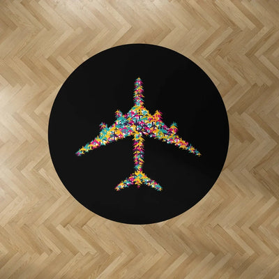 Colourful Airplane Carpet & Floor Mats (Round) aviation design on durable carpet pile with non-slip backing round carpet floo.