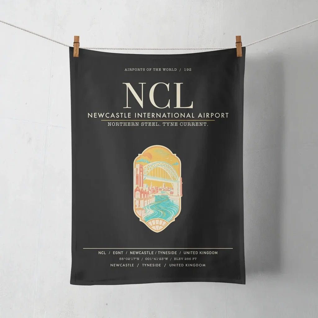 Newcastle International Airport (NCL) design on black towel