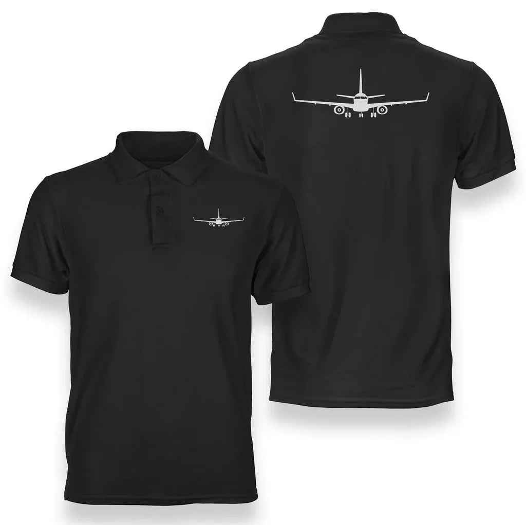Embraer E-190 Silhouette aviation design printed on soft cotton double-side polo.