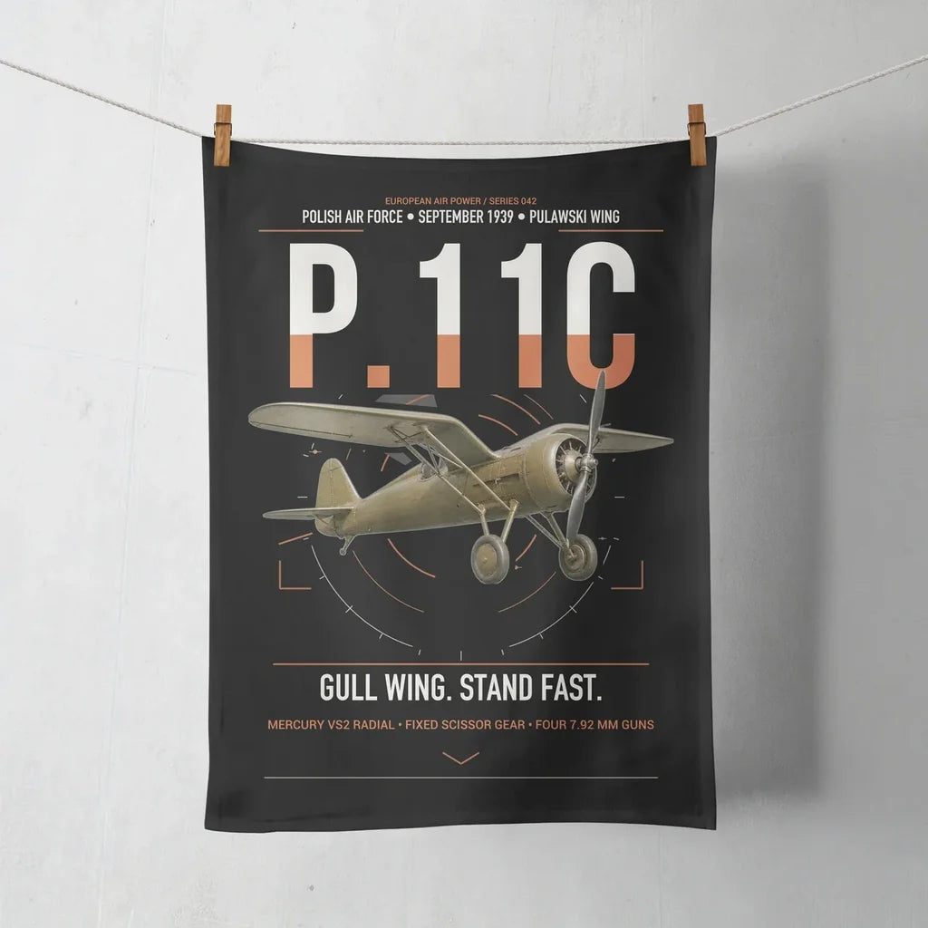 PZL P.11c design on black towel