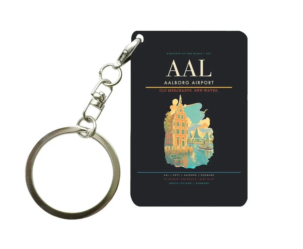 Aalborg Airport (AAL) design on black key chain