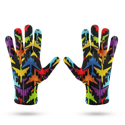 Super Colourful Airplanes aviation design on soft knit fabric gloves.
