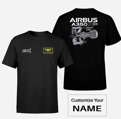 Airbus A350 & Trent XWB Engine aviation design printed on soft cotton double-side print T-shirt.