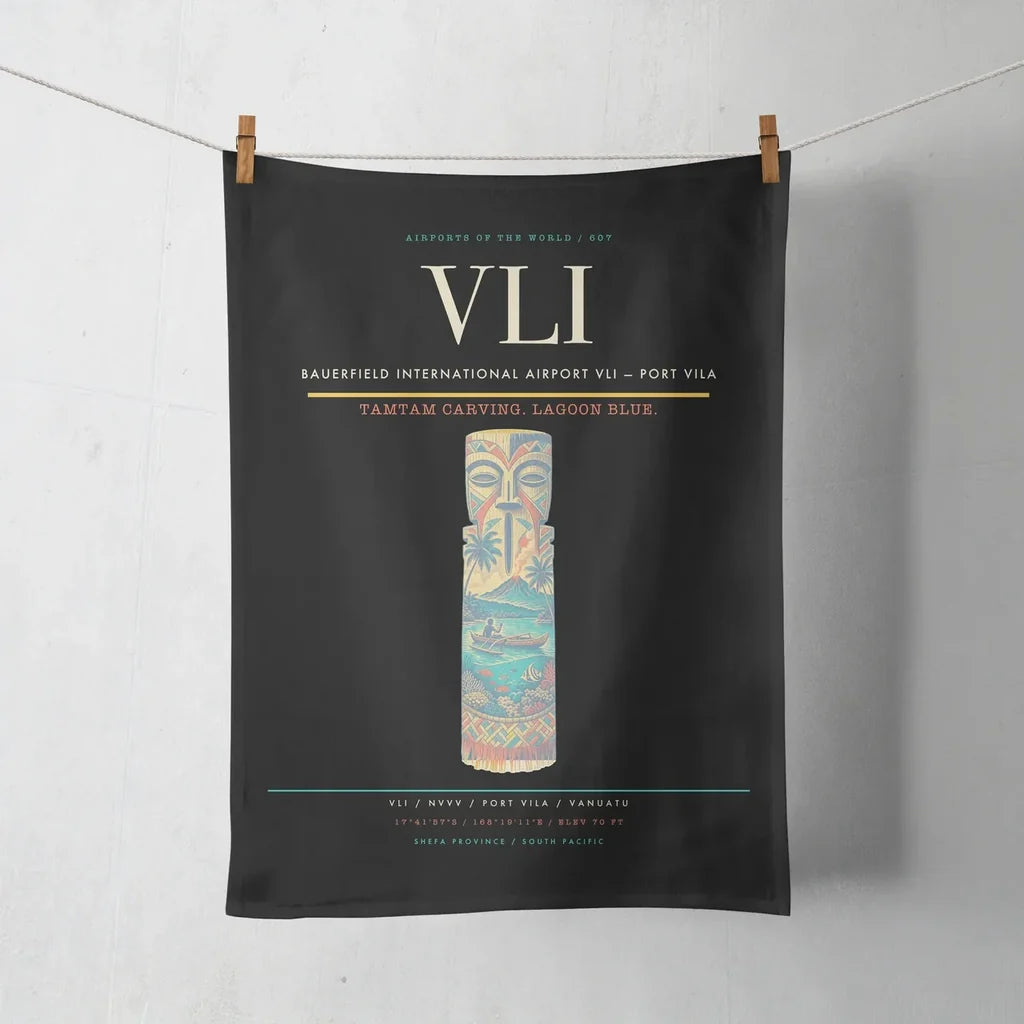 Bauerfield International Airport (VLI) design on black towel