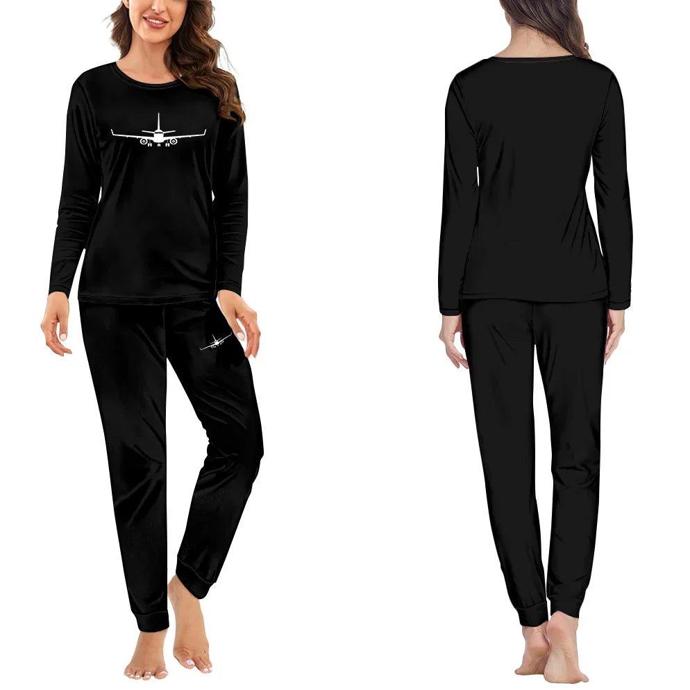 Embraer E-190 Silhouette Plane women pajamas - Black