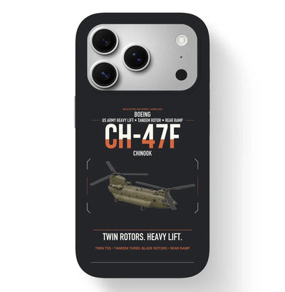 Boeing CH-47F Chinook design on black magsafe iphone case, for iPhone 17 Pro