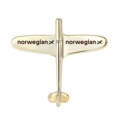 Norwegian Airlines Airplane Shape aviation airplane-shape brooch, polished alloy body with engraved detail.