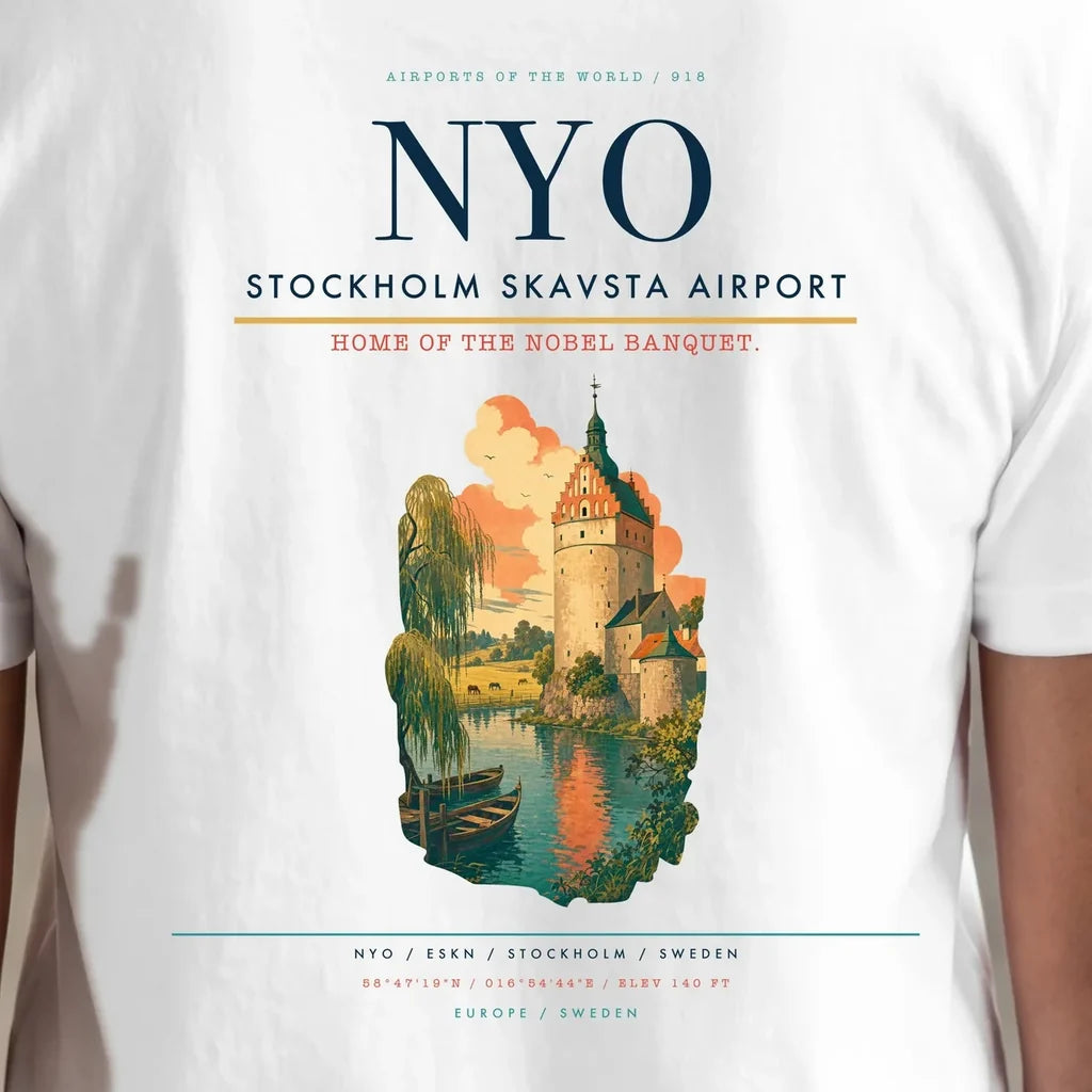 Stockholm Skavsta Airport (NYO) double-side t-shirt design close-up cover
