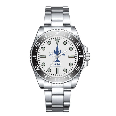 Side view of Airbus A300 Luxury Aviators aviation aviator watch in premium stainless steel, polished finish.