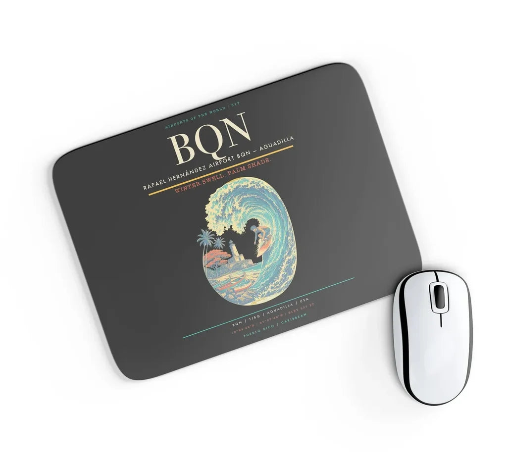 Rafael Hernández Airport (BQN) design on black rectangle mouse pad