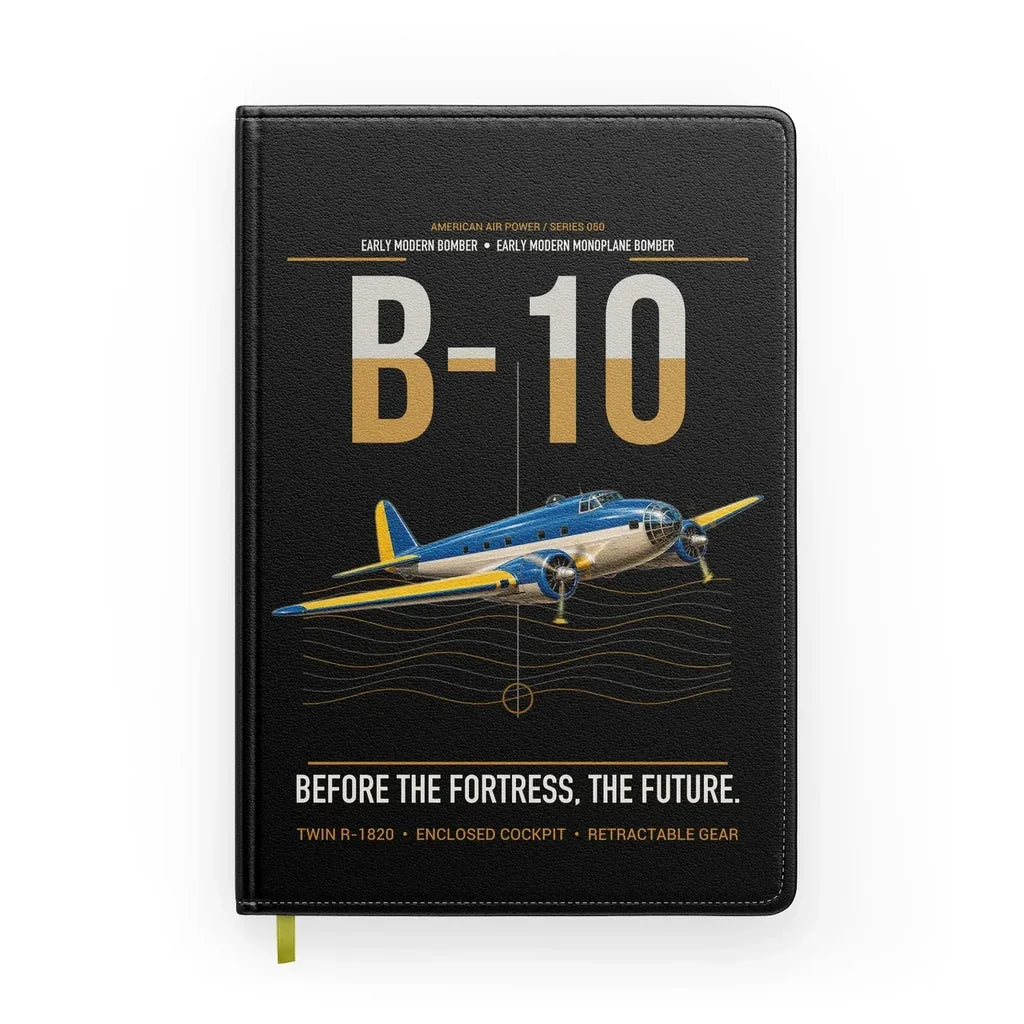 Martin B-10 design on black notebook
