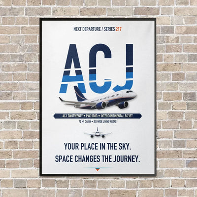 Airbus ACJ TwoTwenty vertical canvas print - framed - white background