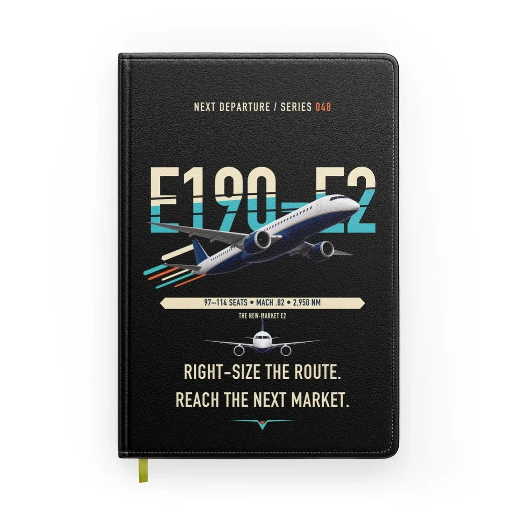 Embraer E190-E2 design on black notebook