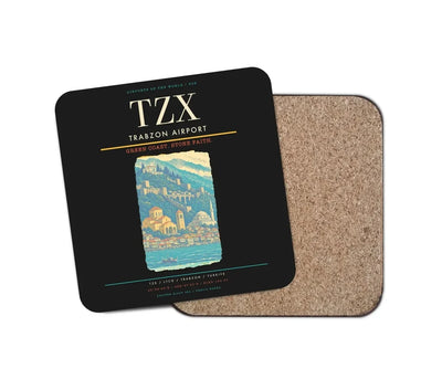 Trabzon Airport (TZX) design on black 1 piece coaster